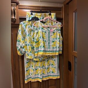 NWT C&C California Lemon Print 3-Piece Outfit - Linen Blend Size X-Large